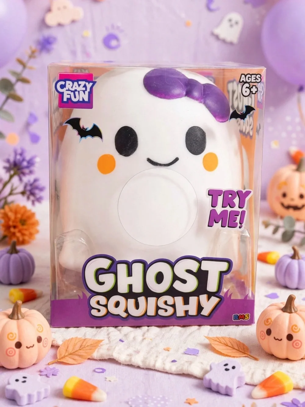 Ghost Squishy Plush Toy - White & Purple